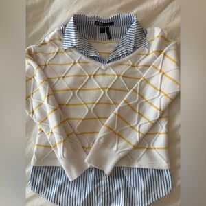 FDJ Layered Sweater Shirt – White/Yellow/Blue | Preppy Style